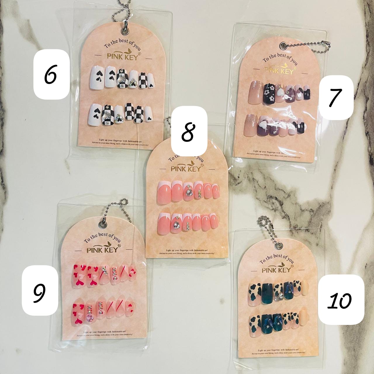 Pink Key Nail Set – 12 Nails