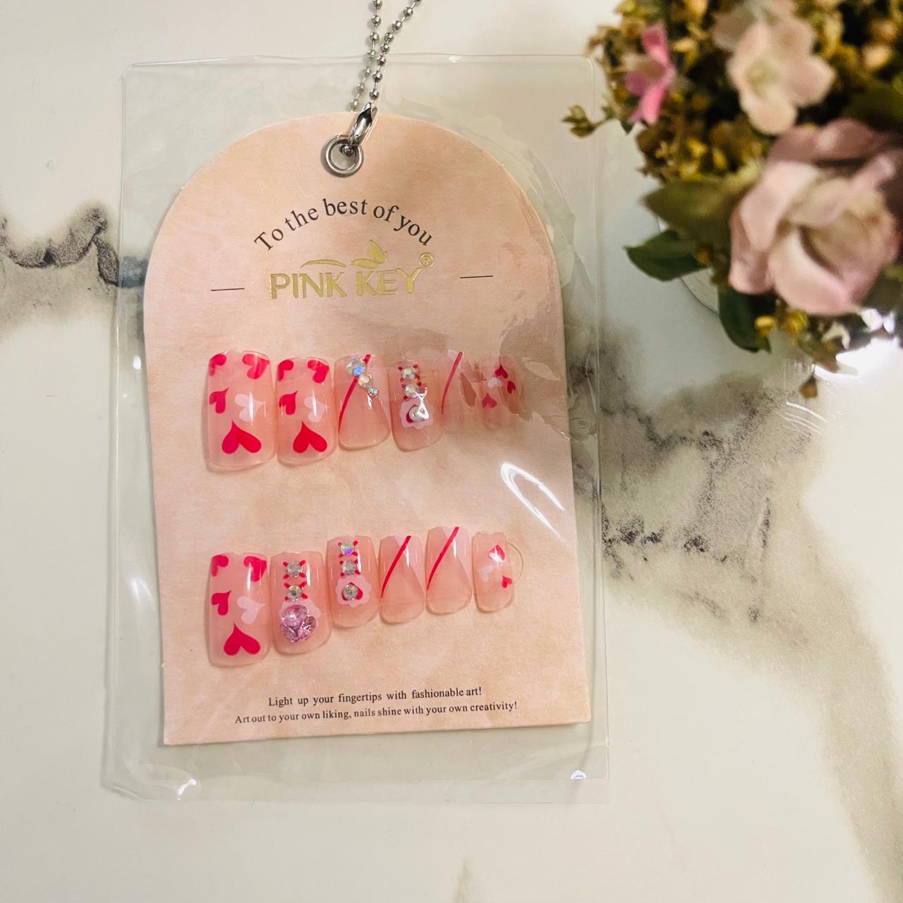 Pink Key Nail Set – 12 Nails